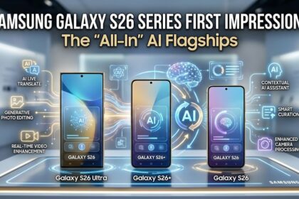 The new Samsung Galaxy S26 Ultra in Titanium Gray showing the redesigned oval camera island and the S Pen