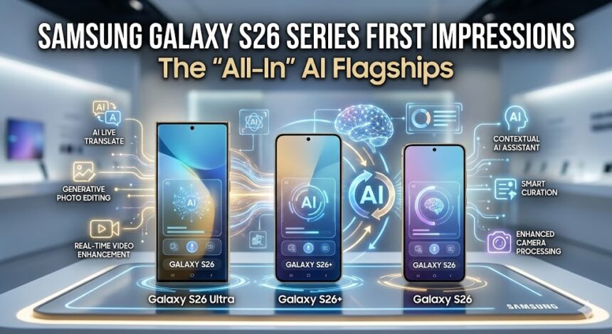 The new Samsung Galaxy S26 Ultra in Titanium Gray showing the redesigned oval camera island and the S Pen