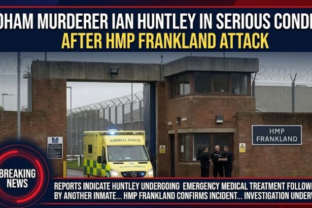 Exterior gates of HMP Frankland, a Category A high-security prison in County Durham.