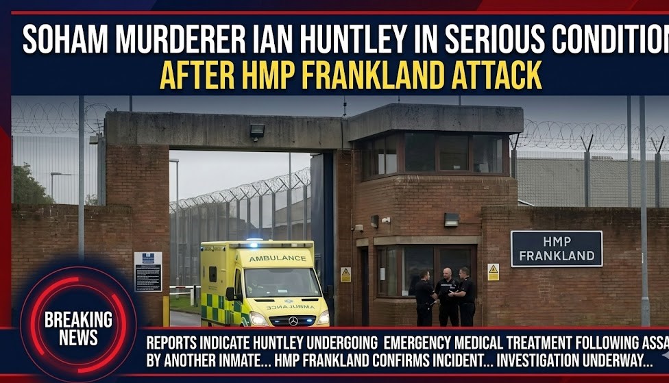 Exterior gates of HMP Frankland, a Category A high-security prison in County Durham.