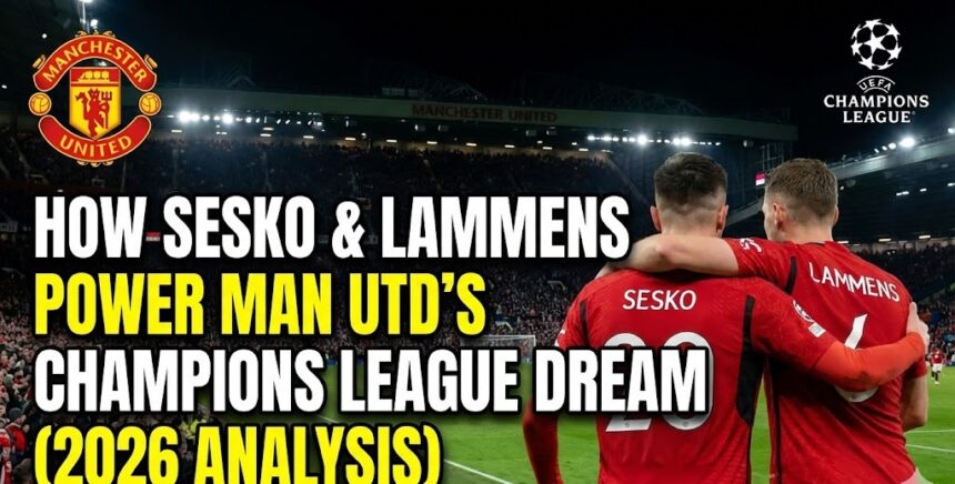 Manchester United striker Benjamin Sesko celebrating a goal with goalkeeper Senne Lammens at the final whistle.
