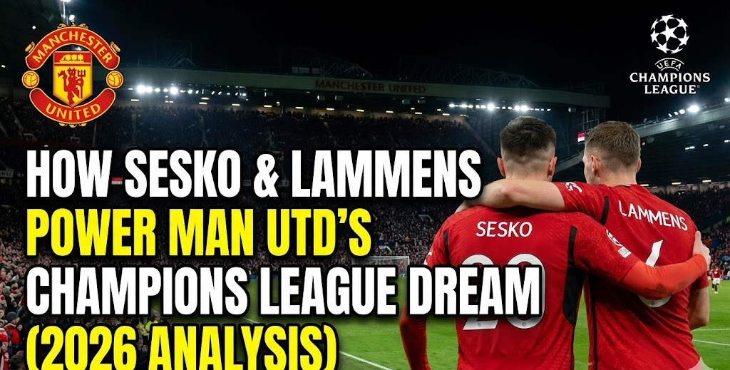 Manchester United striker Benjamin Sesko celebrating a goal with goalkeeper Senne Lammens at the final whistle.