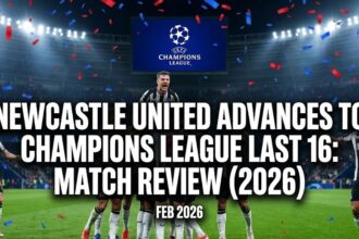 Joelinton sharing his joy with the fans and teammate Nick Woltemade after scoring a volley for Newcastle United at St James' Park.