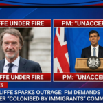 Sir Jim Ratcliffe speaking during an interview, with the Manchester United and Ineos logos visible in the background.