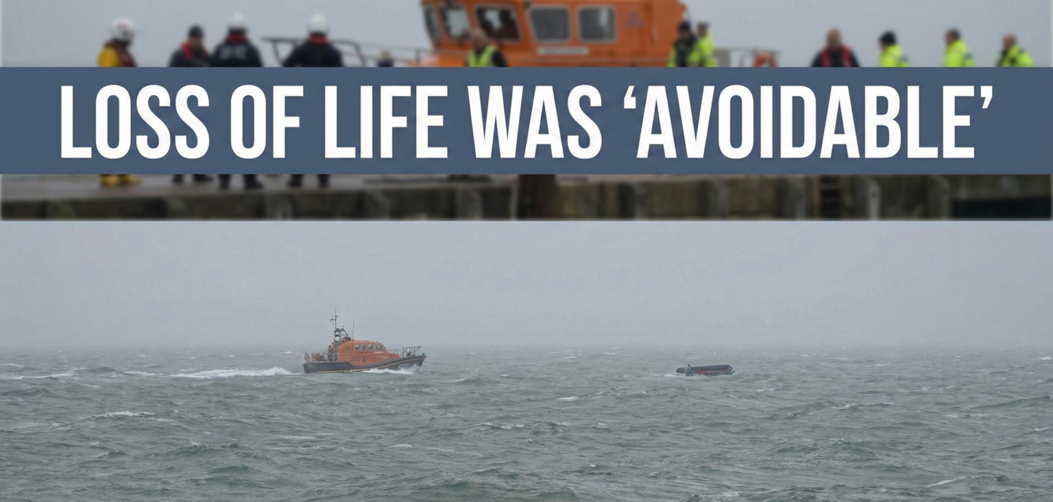 The deflated, skeletal remains of the rubber dinghy involved in the November 2021 Channel crossing disaster.