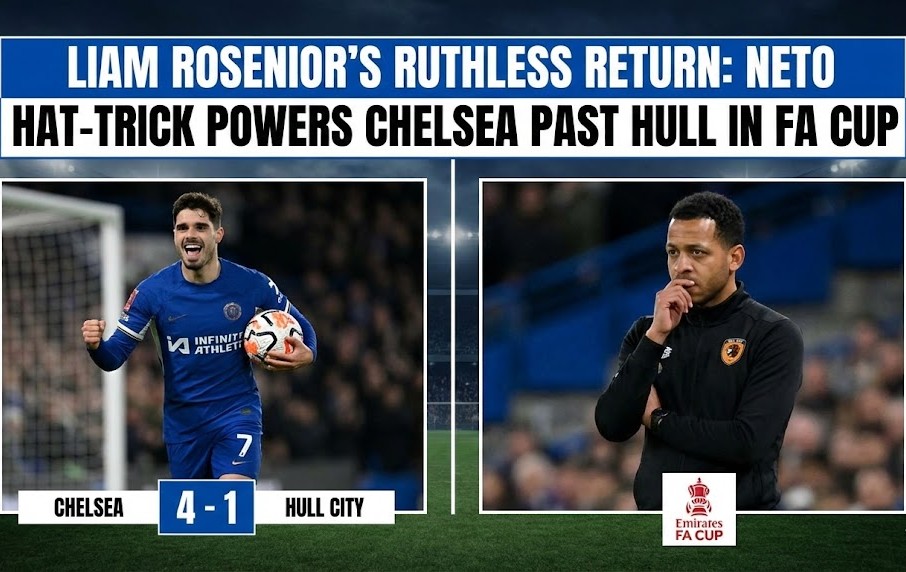 Pedro Neto celebrating his hat-trick goal for Chelsea against Hull City in the FA Cup.