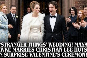 Maya Hawke and Christian Lee Hutson performing together on stage prior to their wedding.