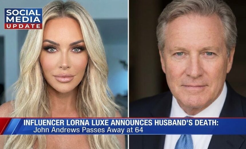 Lorna Luxe and her husband John Andrews smiling together in a black and white photo.