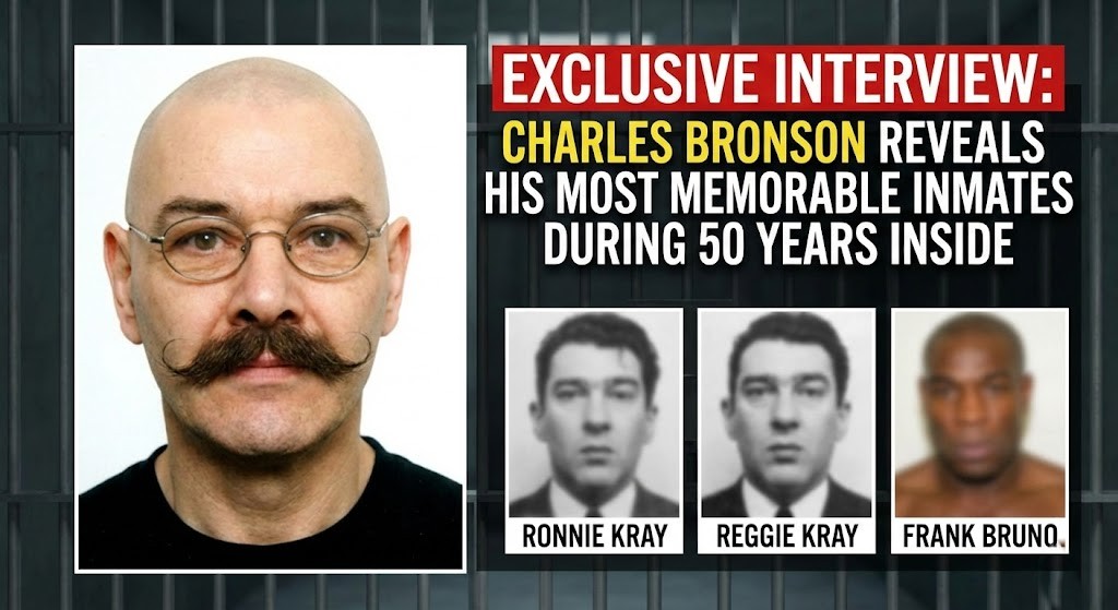 Charles Bronson looking out from behind bars.