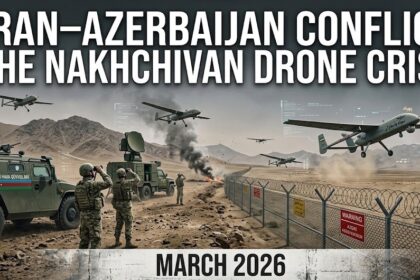 Debris of a kamikaze drone near the terminal building of Nakhchivan International Airport following the March 5 attack.