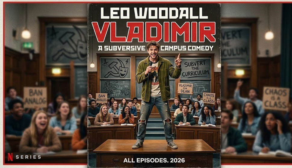 Rachel Weisz and Leo Woodall sitting in an English Literature classroom in a scene from Netflix's Vladimir.