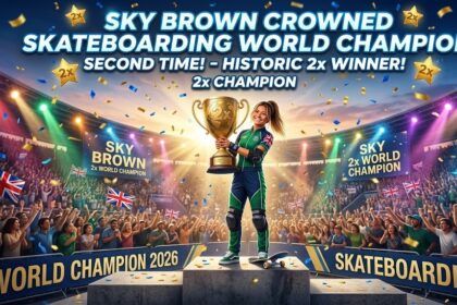 Sky Brown performing a high-flying trick in the bowl at the Skateboarding World Championships in Sao Paulo.