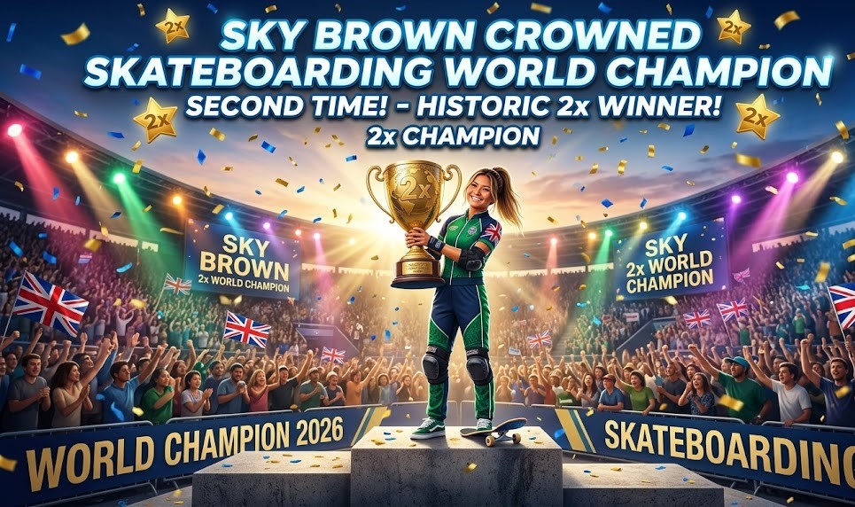 Sky Brown performing a high-flying trick in the bowl at the Skateboarding World Championships in Sao Paulo.