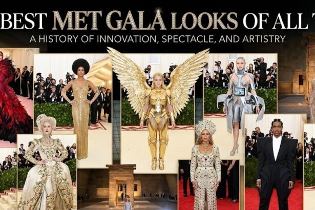 Rihanna in the iconic yellow Guo Pei cape at the 2015 Met Gala.