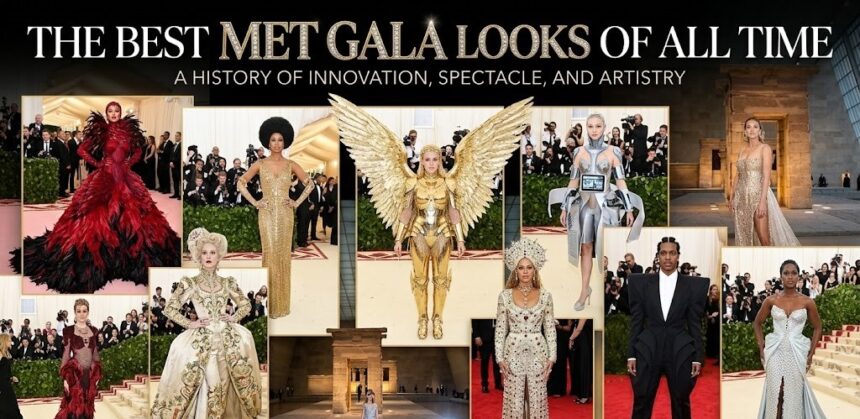 Rihanna in the iconic yellow Guo Pei cape at the 2015 Met Gala.