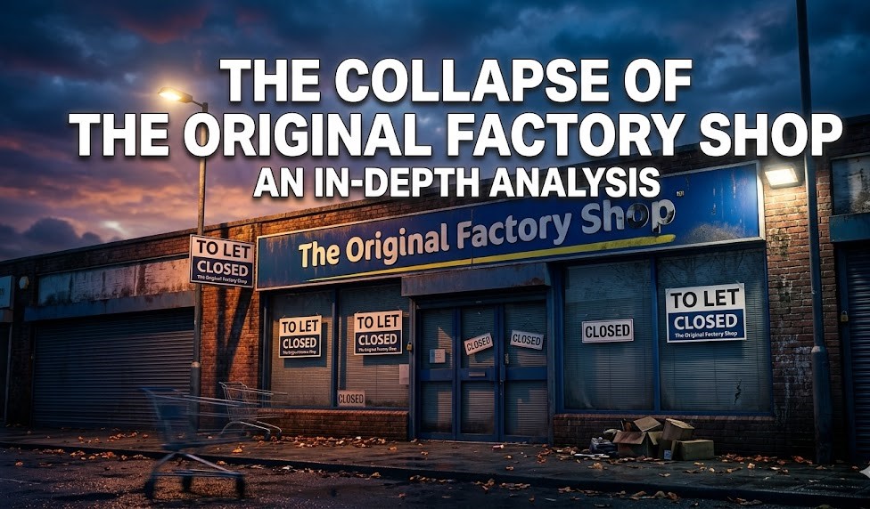 A closed shutter on a deserted high street storefront with a bright red "Store Closing" sign taped to the glass window.