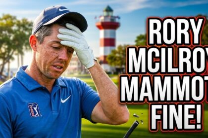 Rory McIlroy reacting happily on the 17th green during the 2026 Masters Tournament.