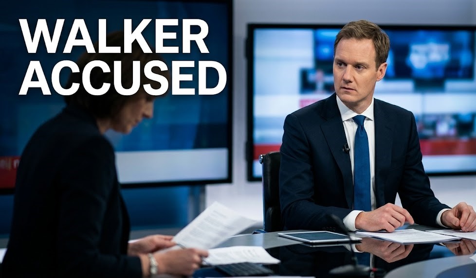 Dan Walker and Claudia-Liza Vanderpuije presenting together on the set of Channel 5 News.