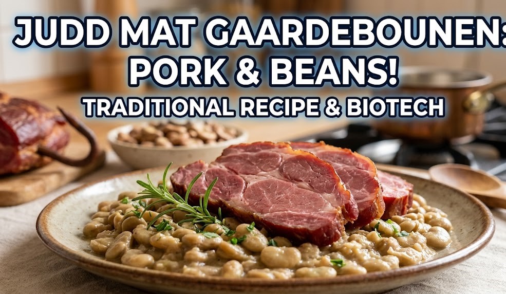 A cross-sectional biological diagram showing the osmotic diffusion of sodium ions out of a smoked pork collar, juxtaposed with a bowl of prepared broad beans and cream.