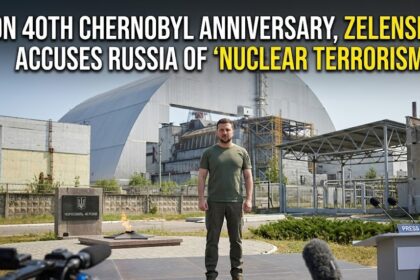 A digital rendering of the Chernobyl New Safe Confinement arch showing visible damage and a breach in the cladding from a 2025 drone strike.