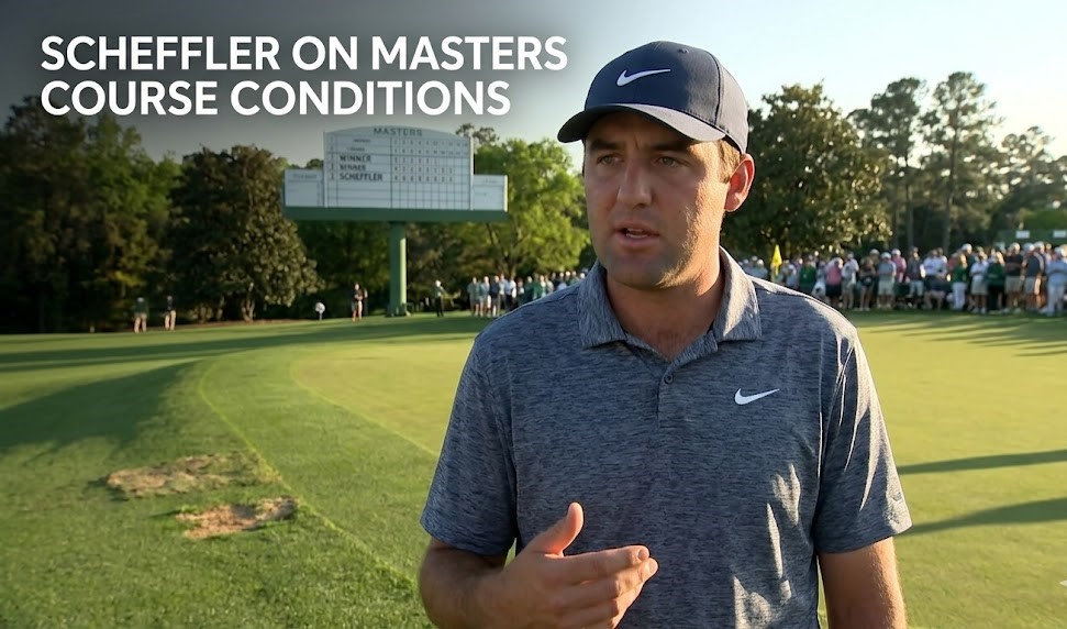 Golfer Scottie Scheffler walking toward the 18th green during the final round of the Masters Tournament at Augusta National.