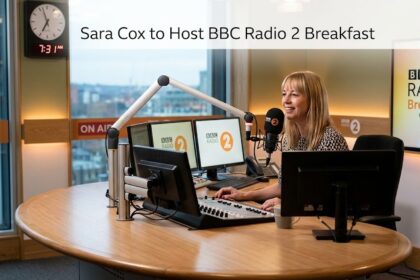 A professional portrait of BBC Radio 2 presenter Sara Cox smiling warmly into the camera, signaling her upcoming transition to the flagship morning Breakfast Show.