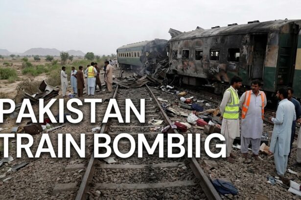 Emergency rescue workers and paramilitary soldiers navigating the charred wreckage of an overturned train carriage following a massive explosion in Quetta, Pakistan.