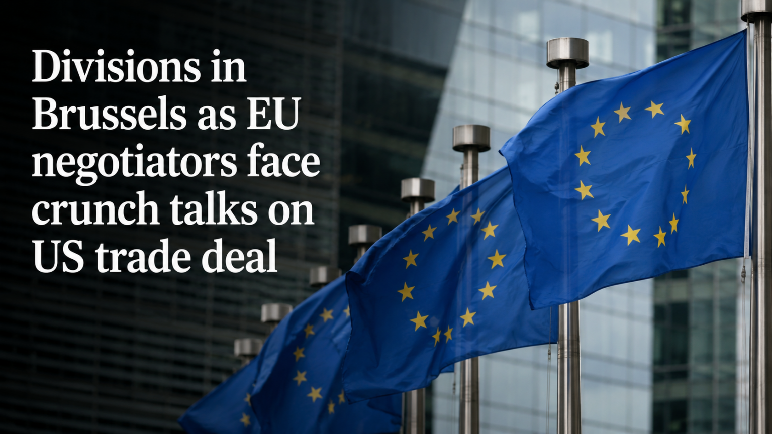 Digital infographic of the EU and US flags with a 15% vs 25% tariff overlay on a stylized European vehicle.