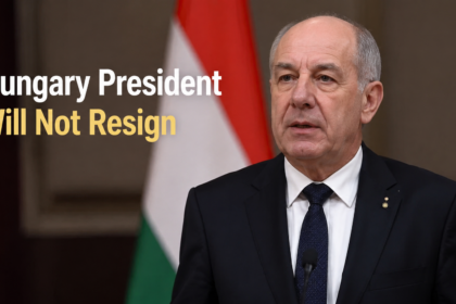 Hungarian President Tamás Sulyok in his office, signaling his refusal to bow to PM Péter Magyar's resignation ultimatum.