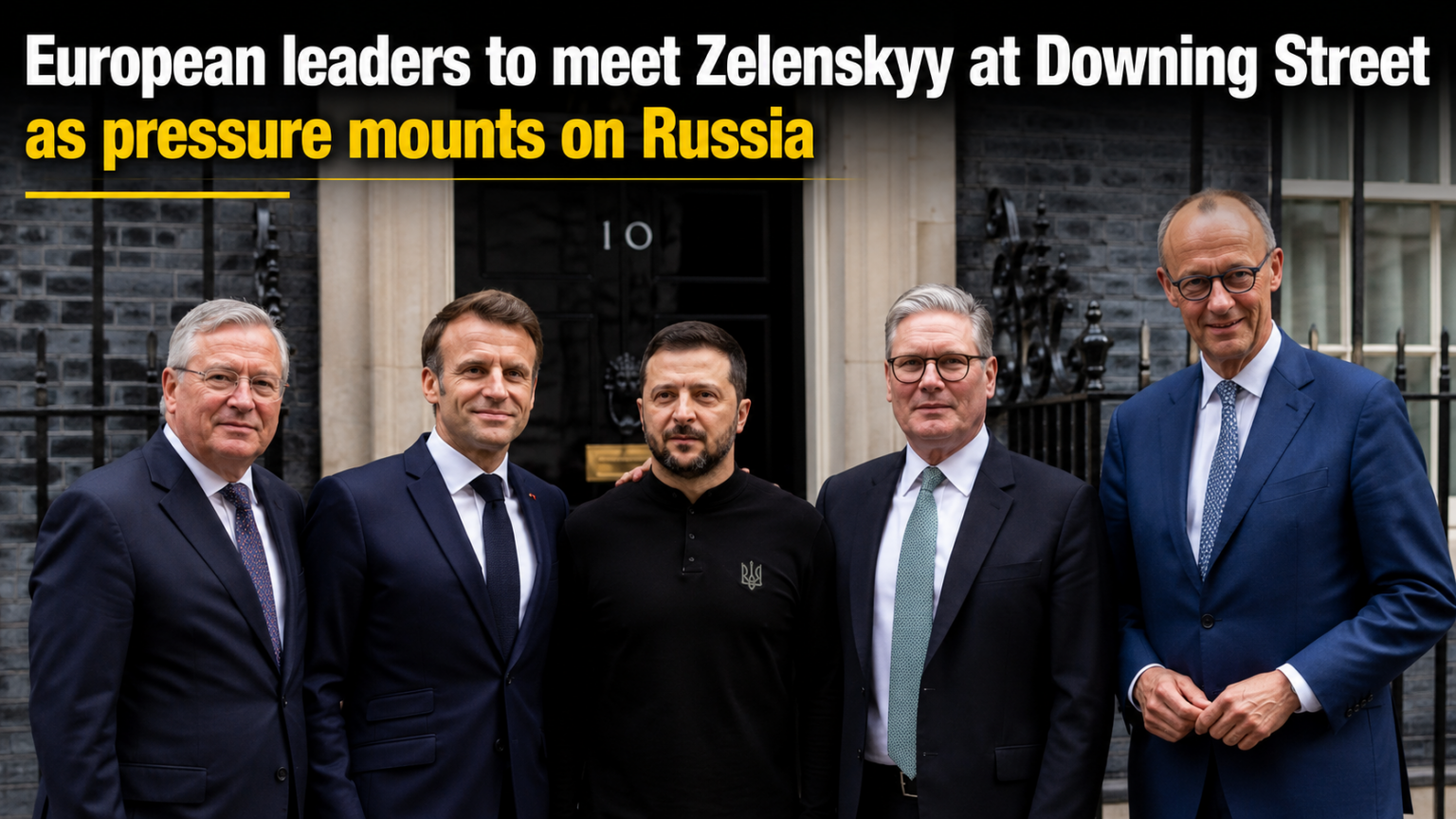 A panoramic view of the Downing Street entrance in London, prepared for high-level diplomatic arrivals.