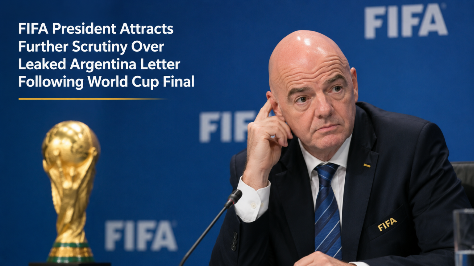 A natural photograph of FIFA President Gianni Infantino speaking at a press conference.