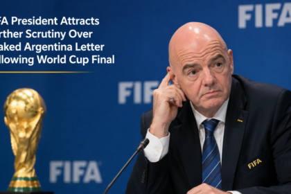 A natural photograph of FIFA President Gianni Infantino speaking at a press conference.