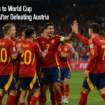 Mikel Oyarzabal celebrating his second goal during Spain's 3-0 victory over Austria.