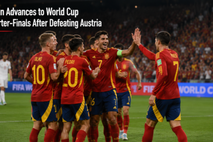 Mikel Oyarzabal celebrating his second goal during Spain's 3-0 victory over Austria.