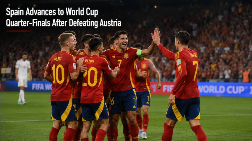 Mikel Oyarzabal celebrating his second goal during Spain's 3-0 victory over Austria.